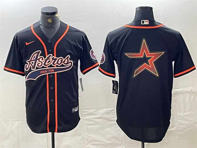 Men's Houston Astros Black Team Big Logo With Patch Cool Base Stitched Baseball Jersey